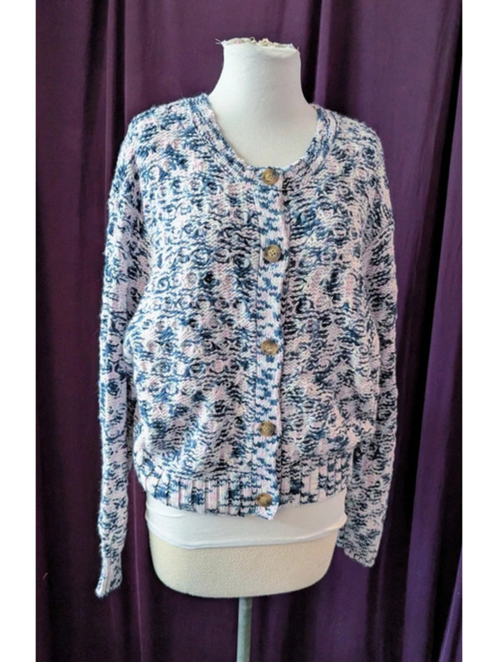 Pink Blue Chunky Knit Cardigan XL